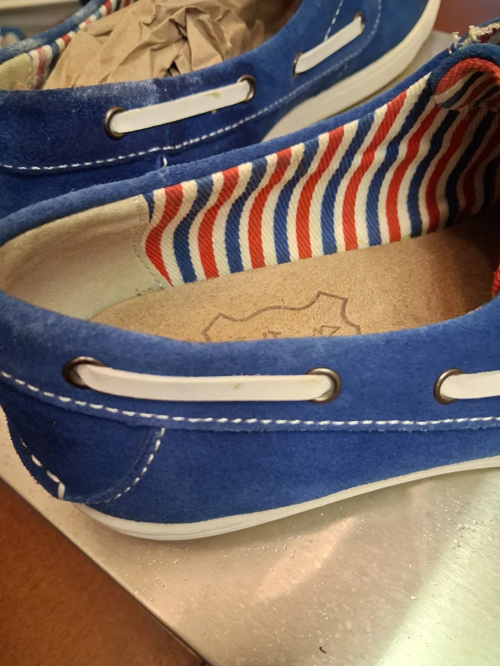 Men's Blue Suede Boat Shoes with Contrast Laces SIZE 255/41      US MEN SIZE 9.5